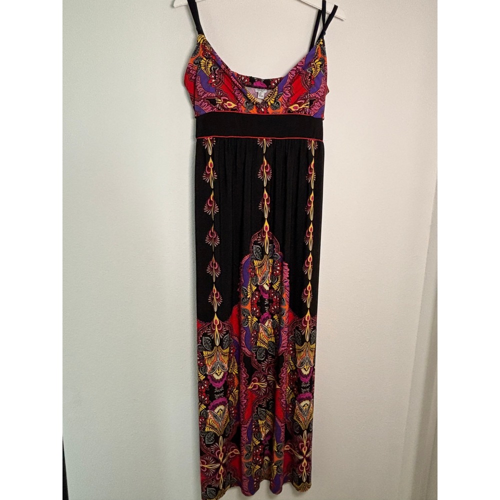 Charming‎ Charlie Boho Paisley Maxi Dress Black Red Purple Empire Waist Large